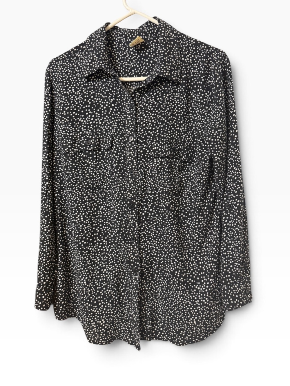 Faded Glory Black and White Polka Dot Button Down Shirt Size M